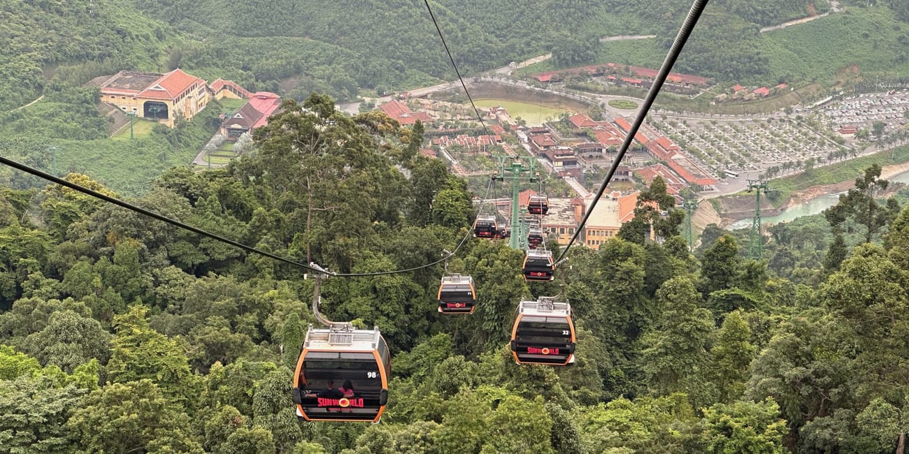 Sun world cable cars over lush hills in vietnam