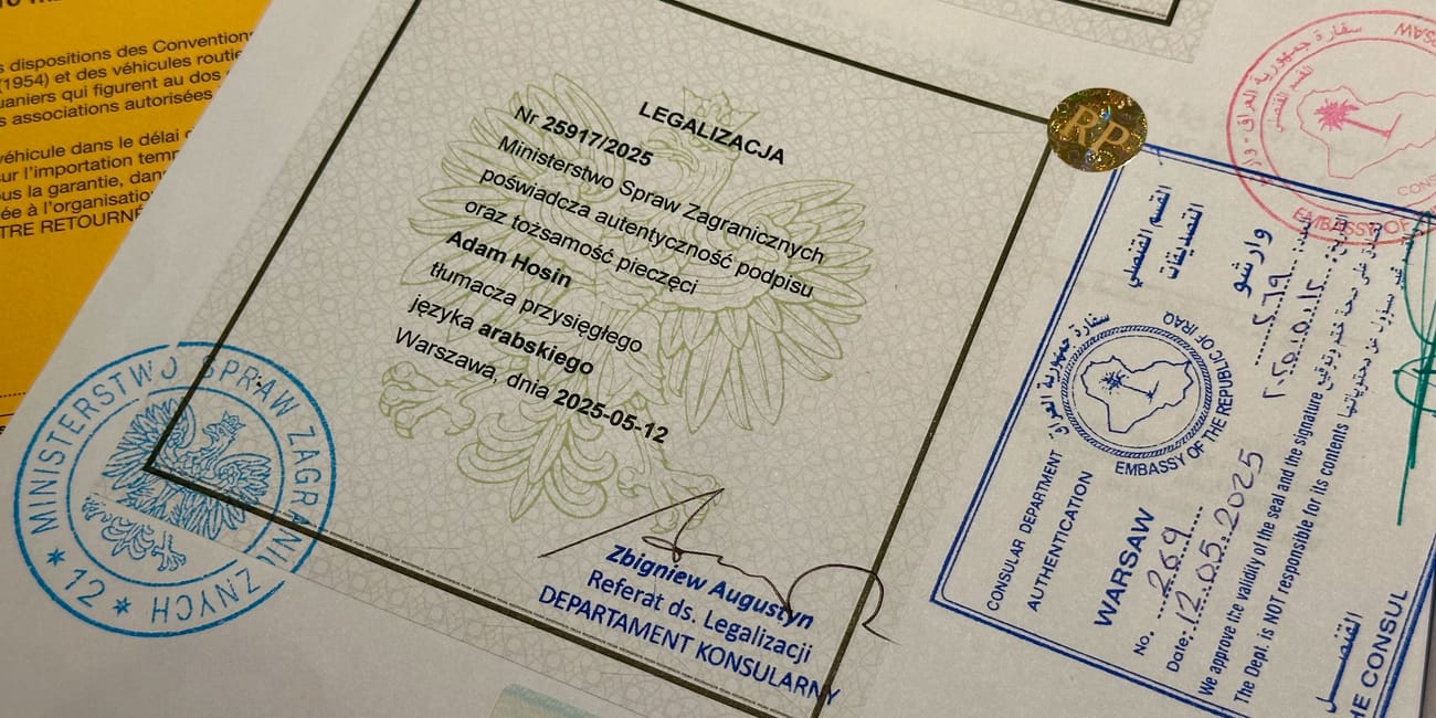 Dokumenty legalizacyjne do pojazdu z pieczęciami i podpisami w warszawie