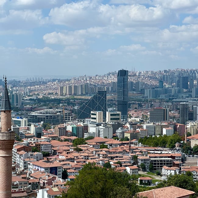 Ankara view from castle over rooftops and skyline with clouds in turkey