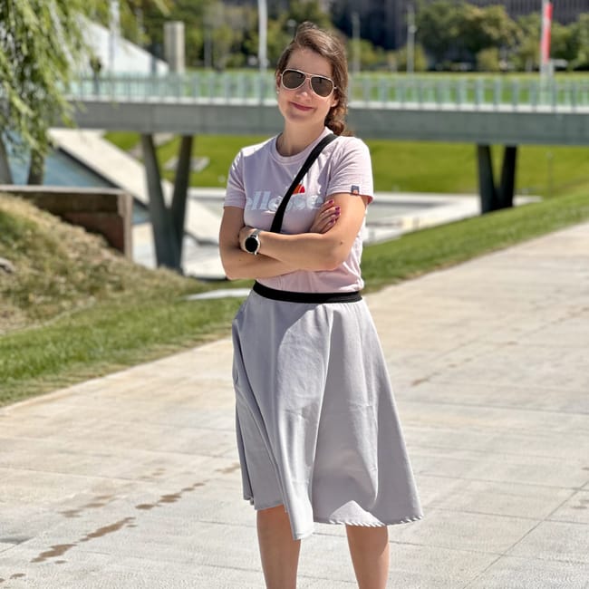 Woman wearing sunglasses standing on a walkway at ankara cso ada, turkey