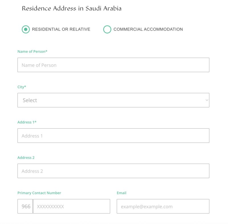 Saudi arabia, visa portal place of stay