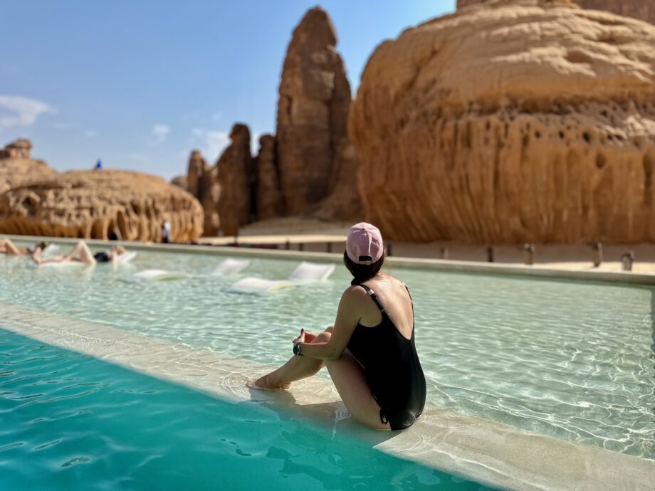 Saudi arabia, al ula habitas and jadzia on swimming pool