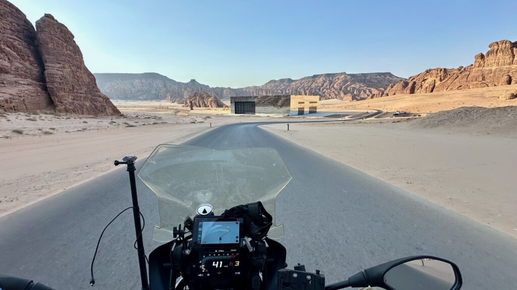 Saudi arabia, al ula maraya on motorcycle