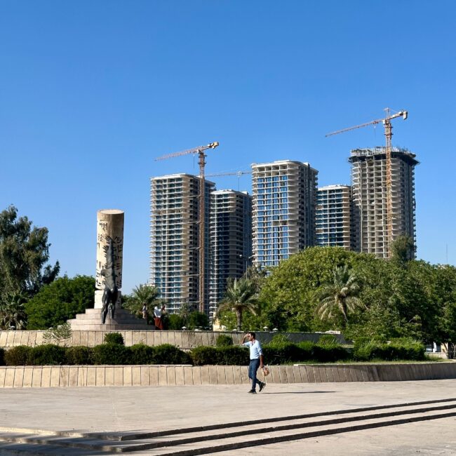 Iraq, baghdad saving iraqi culture monument with buildings