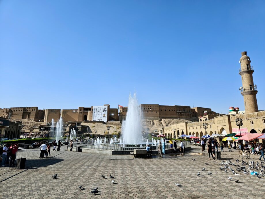 Iraq, erbil citadel with fountain