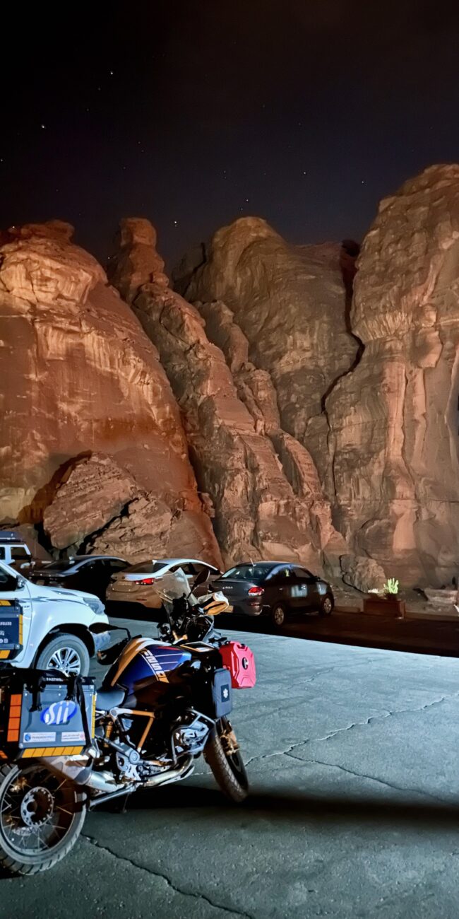 Saudi arabia, al ula motorcycle at midnight