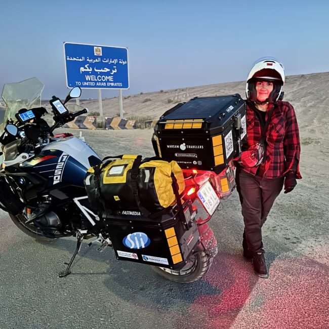 Uae, saudi land border jadzia with motorcycle